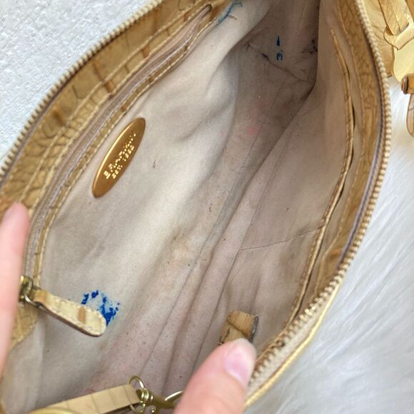 BRAHMIN Tan Croc Embossed Hobo Baguette Shoulder Bag Java Asher Melbourne Elisa - Picture 10 of 14